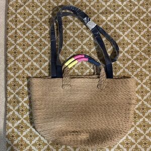 GAP Tan Tote with Pink, Navy, and Yellow Accents